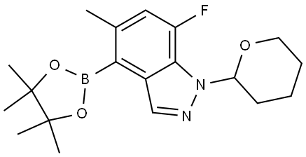 1H-Indazole, 7-fluoro-5-methyl-1-(tetrahydro-2H-pyran-2-yl)-4-(4,4,5,5-tetramethyl-1,3,2-dioxaborolan-2-yl)- Structure