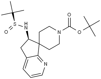 tert-Butyl (R)-6-(((S)-tert-butylsulfinyl)amino)-5,6-dihydrospiro[cyclopenta[b]pyridine-7,4'-piperidine]-1'-carboxylate Structure