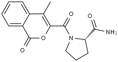 2-Pyrrolidinecarboxamide, 1-[(4-methyl-1-oxo-1H-2-benzopyran-3-yl)carbonyl]-, (2S)- Structure