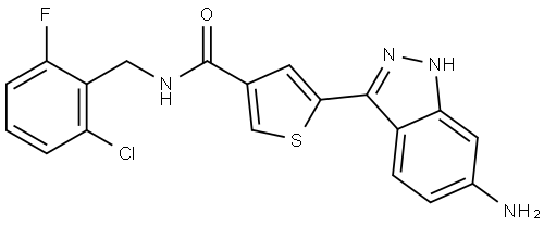 3-Thiophenecarboxamide, 5-(6-amino-1H-indazol-3-yl)-N-[(2-chloro-6-fluorophenyl)methyl]- Structure