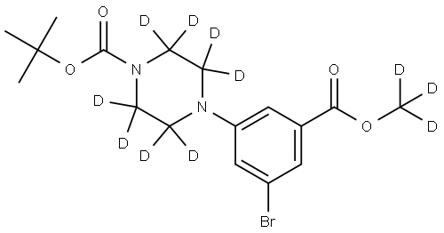 tert-butyl 4-(3-bromo-5-((methoxy-d3)carbonyl)phenyl)piperazine-1-carboxylate-2,2,3,3,5,5,6,6-d8 구조식 이미지