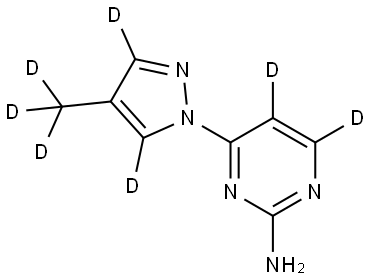 4-(4-(methyl-d3)-1H-pyrazol-1-yl-3,5-d2)pyrimidin-5,6-d2-2-amine Structure