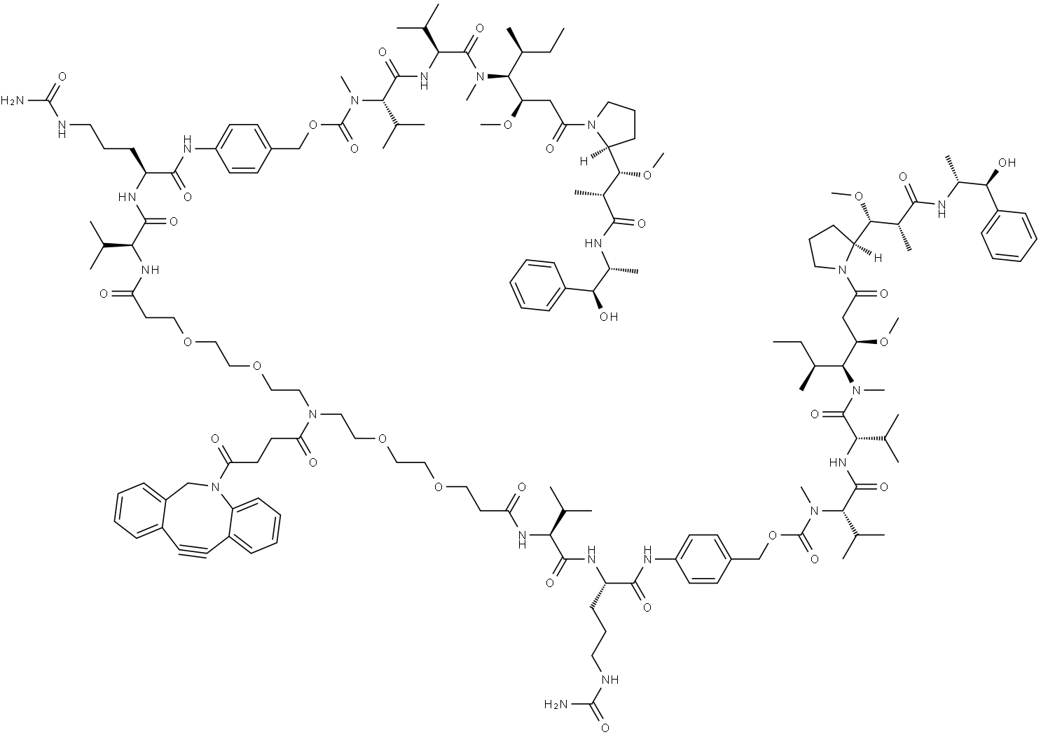 DBCO-(PEG2-VC-PAB-MMAE)2 Structure