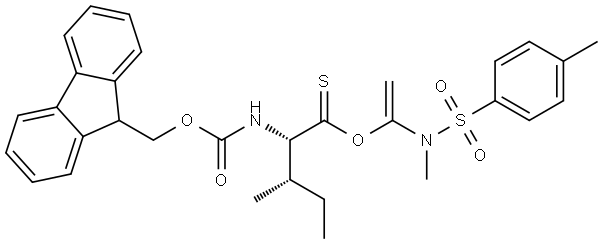 L-Isoleucine, N-[(9H-fluoren-9-ylmethoxy)carbonyl]-, 1-[methyl[(4-methylphenyl)sulfonyl]amino]ethenyl ester Structure