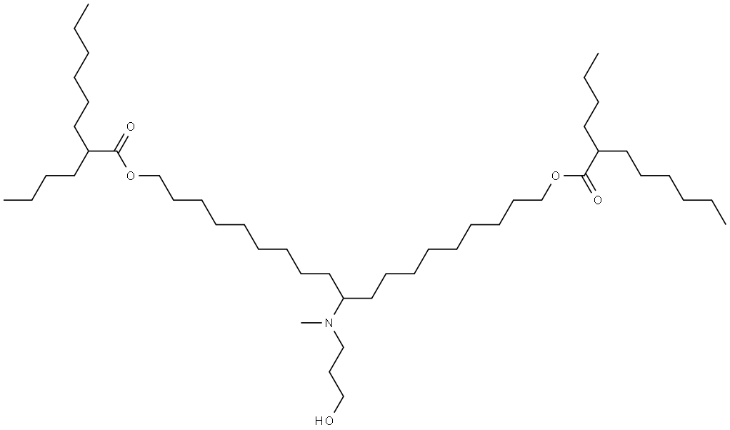 Octanoic acid, 2-butyl-, 1,1′-[10-[(3-hydroxypropyl)methylamino]-1,19-nonadecanediyl] ester Structure