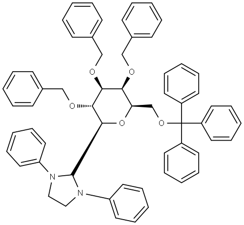 D-Galactitol, 1,5-anhydro-1-C-(1,3-diphenyl-2-imidazolidinyl)-2,3,4-tris-O-(phenylmethyl)-6-O-(triphenylmethyl)-, (1S)- Structure