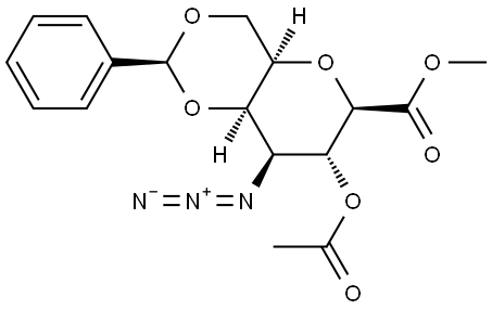 D-glycero-L-manno-Heptonic acid, 2,6-anhydro-4-azido-4-deoxy-5,7-O-[(S)-phenylmethylene]-, methyl ester, 3-acetate Structure