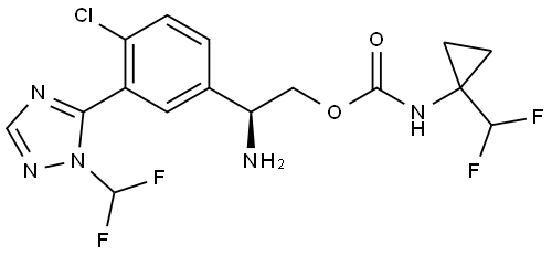 (S)-2-amino-2-(4-chloro-3-(1-(difluoromethyl)-1H-1,2,4-triazol-5-yl)phenyl)ethyl (1-(difluoromethyl)cyclopropyl)carbamate 구조식 이미지