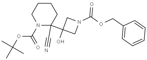 tert-butyl 2-(1-((benzyloxy)carbonyl)-3-hydroxyazetidin-3-yl)-2-cyanopiperidine-1-carboxylate Structure