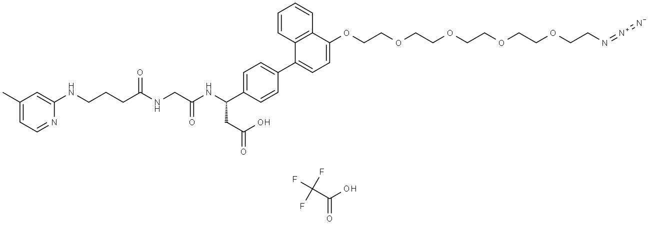 β-Alanine, N-[4-[(4-methyl-2-pyridinyl)amino]-1-oxobutyl]glycyl-3-[4-[4-[(14-azido-3,6,9,12-tetraoxatetradec-1-yl)oxy]-1-naphthalenyl]phenyl]-, (3S)-, 2,2,2-trifluoroacetate (1:1) Structure