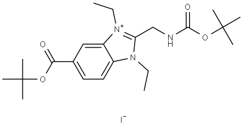 6-(tert-butoxycarbonyl)-2-(((tert-butoxycarbonyl)amino)methyl)-1,3-diethyl-1H-benzo[d]imidazol-3-ium iodide Structure