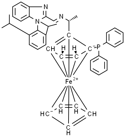 (2R)-1-[(1R)-1-[(E)-[[1-[2,6-Bis(1-methylethyl)phenyl]-1H-benzimidazol-2-yl]methylene]amino]ethyl]-2-(diphenylphosphino)ferrocene Structure