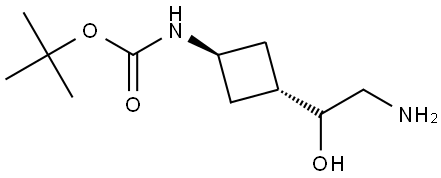 Carbamic acid, N-[trans-3-(2-amino-1-hydroxyethyl)cyclobutyl]-, 1,1-dimethylethyl ester Structure