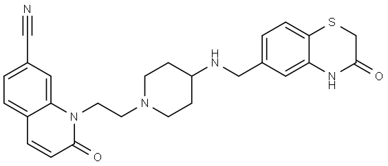 7-Quinolinecarbonitrile, 1-[2-[4-[[(3,4-dihydro-3-oxo-2H-1,4-benzothiazin-6-yl)methyl]amino]-1-piperidinyl]ethyl]-1,2-dihydro-2-oxo- Structure