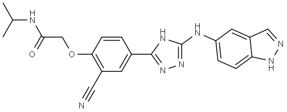 2-(4-(5-((1H-indazol-5-yl)amino)-1H-1,2,4-triazol-3-yl)-2-cyanophenoxy)-N-isopropylacetamide Structure