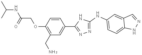 2-(4-(5-((1H-indazol-5-yl)amino)-1H-1,2,4-triazol-3-yl)-2-(aminomethyl)phenoxy)-N-isopropylacetamide Structure