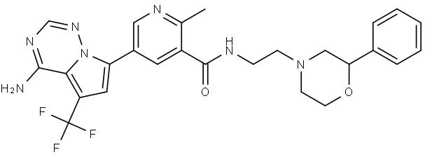 5-(4-amino-5-(trifluoromethyl)pyrrolo[2,1-f][1,2,4]triazin-7-yl)-2-methyl-N-(2-(2-phenylmorpholino)ethyl)nicotinamide Structure