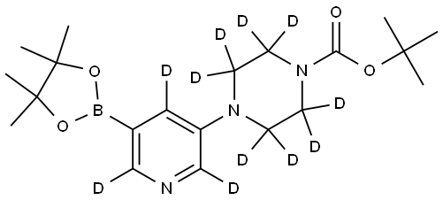 tert-butyl 4-(5-(4,4,5,5-tetramethyl-1,3,2-dioxaborolan-2-yl)pyridin-3-yl-2,4,6-d3)piperazine-1-carboxylate-2,2,3,3,5,5,6,6-d8 Structure