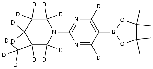 2-(3-(methyl-d3)piperidin-1-yl-2,2,3,4,4,5,5,6,6-d9)-5-(4,4,5,5-tetramethyl-1,3,2-dioxaborolan-2-yl)pyrimidine-4,6-d2 구조식 이미지