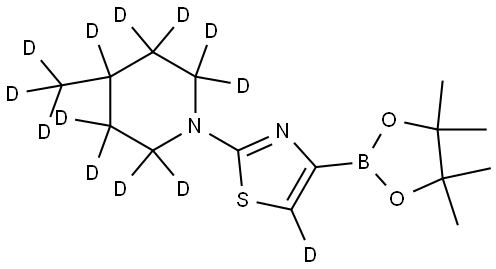 2-(4-(methyl-d3)piperidin-1-yl-2,2,3,3,4,5,5,6,6-d9)-4-(4,4,5,5-tetramethyl-1,3,2-dioxaborolan-2-yl)thiazole-5-d 구조식 이미지