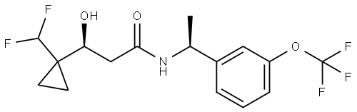 (S)-3-(1-(difluoromethyl)cyclopropyl)-3-hydroxy-N-((S)-1-(3-(trifluoromethoxy)phenyl)ethyl)propanamide Structure