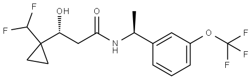 (R)-3-(1-(difluoromethyl)cyclopropyl)-3-hydroxy-N-((S)-1-(3-(trifluoromethoxy)phenyl)ethyl)propanamide Structure