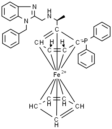 (1S)-1-(Diphenylphosphino)-2-[(1S)-1-[[[1-(phenylmethyl)-1H-benzimidazol-2-yl]methyl]amino]ethyl]ferrocene Structure