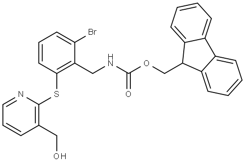 (9H-fluoren-9-yl)methyl (2-bromo-6-((3-(hydroxymethyl)pyridin-2-yl)thio)benzyl)carbamate Structure