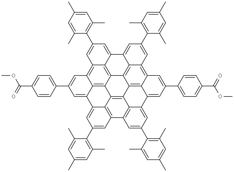 dimethyl 4,4'-(5,8,14,17-tetramesitylhexabenzo[bc,ef,hi,kl,no,qr]coronene-2,11-diyl)dibenzoate Structure