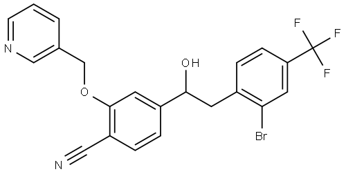 4-(2-(2-bromo-4-(trifluoromethyl)phenyl)-1-hydroxyethyl)-2-(pyridin-3-ylmethoxy)benzonitrile Structure