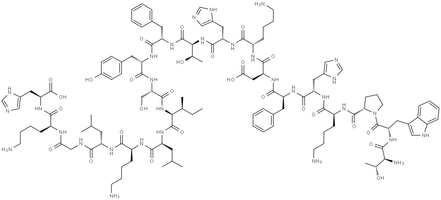 L-Histidine, L-threonyl-L-tryptophyl-L-prolyl-L-lysyl-L-histidyl-L-phenylalanyl-L-α-aspartyl-L-lysyl-L-histidyl-L-threonyl-L-phenylalanyl-L-tyrosyl-L-seryl-L-isoleucyl-L-leucyl-L-lysyl-L-leucylglycyl-L-lysyl- Structure