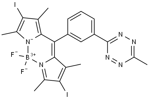 Boron, difluoro[3-[3-[(4-iodo-3,5-dimethyl-1H-pyrrol-2-yl-κN)(4-iodo-3,5-dimethyl-2H-pyrrol-2-ylidene-κN)methyl]phenyl]-6-methyl-1,2,4,5-tetrazinato]-, (T-4)- Structure