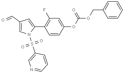 benzyl (3-fluoro-4-(4-formyl-1-(pyridin-3-ylsulfonyl)-1H-pyrrol-2-yl)phenyl) carbonate Structure