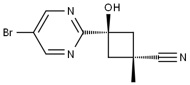 Cyclobutanecarbonitrile, 3-(5-bromo-2-pyrimidinyl)-3-hydroxy-1-methyl-, trans- Structure