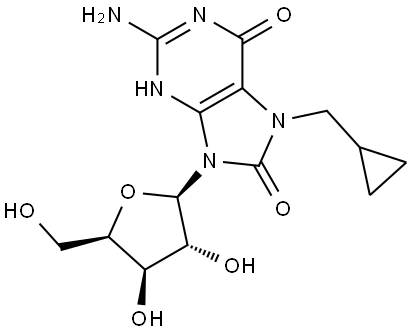 7-Cyclopropylmethyl-7,8-dihydro-8-oxo-9-(beta-D-xylofuranosyl) guanine Structure