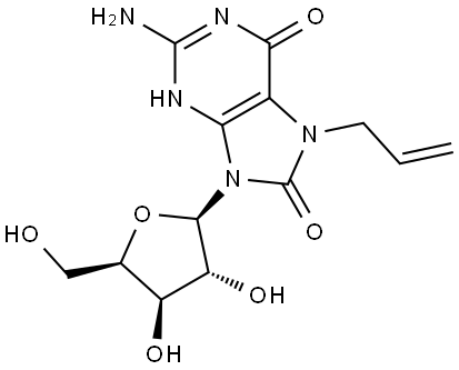 7-Allyl-7,8-dihydro-8-oxo-9-(beta-D-xylofuranosyl) guanine Structure