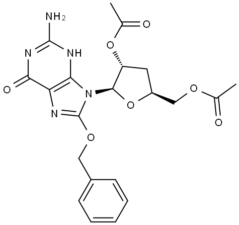 2’,3’-Di-O-acetyl-8-benzyloxy-3’-deoxy guanosine Structure