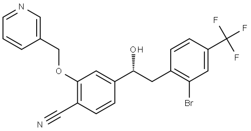 (R)-4-(2-(2-bromo-4-(trifluoromethyl)phenyl)-1-hydroxyethyl)-2-(pyridin-3-ylmethoxy)benzonitrile 구조식 이미지