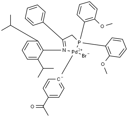 Palladium, (4-acetylphenyl)[N-[2-[bis(2-methoxyphenyl)phosphino-κP]-1-phenylethylidene]-2,6-bis(1-methylethyl)benzenamine-κN]bromo-, (SP-4-2)- (ACI) Structure