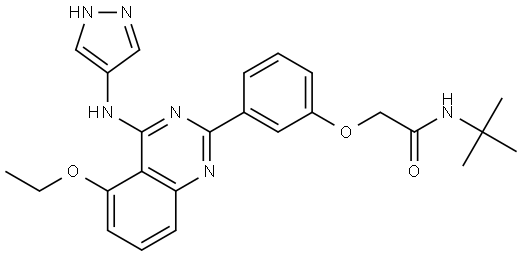 N-tert-butyl-2-[3-[5-ethoxy-4-(1H-pyrazol-4-ylamino)quinazolin-2-yl]phenoxy]acetamide Structure