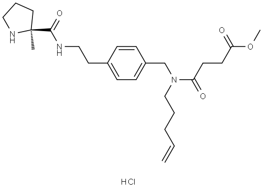 Butanoic acid, 4-[[[4-[2-[[[(2S)-2-methyl-2-pyrrolidinyl]carbonyl]amino]ethyl]phenyl]methyl]-4-penten-1-ylamino]-4-oxo-, methyl ester, hydrochloride (1:1) Structure