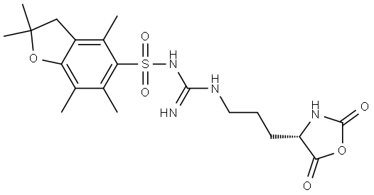 5-Benzofuransulfonamide, N-[[[3-[(4S)-2,5-dioxo-4-oxazolidinyl]propyl]amino]iminomethyl]-2,3-dihydro-2,2,4,6,7-pentamethyl- Structure