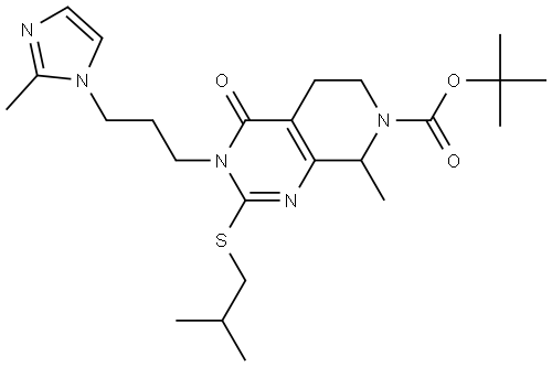 tert-butyl 2-(isobutylthio)-8-methyl-3-(3-(2-methyl-1H-imidazol-1-yl)propyl)-4-oxo-4,5,6,8-tetrahydropyrido[3,4-d]pyrimidine-7(3H)-carboxylate Structure