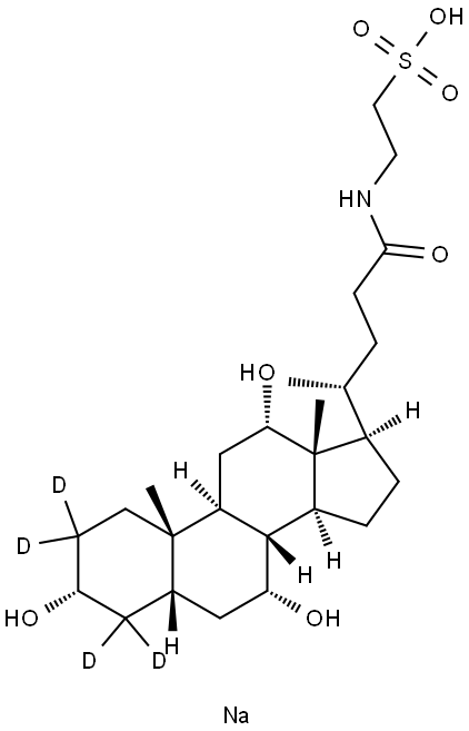 2-[[(3α,5β,7α,12α)-3,7,12-trihydroxy-24-oxocholan-24-yl-2,2,4,4-d4]amino]-ethanesulfonicacid,monosodiumsalt Structure