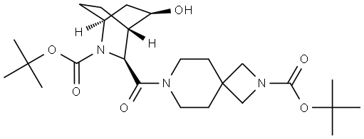 tert-butyl 7-[(1S,3S,4S,5R)-2-(tert-butoxycarbonyl)-5-hydroxy-2-azabicyclo[2.2.2]octane-3-carbonyl]-2,7-diazaspiro[3.5]nonane-2-carboxylate Structure