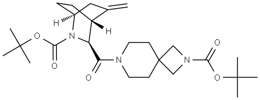 tert-butyl 7-[(1S,3S,4R)-2-(tert-butoxycarbonyl)-5-methylidene-2-azabicyclo[2.2.2]octane-3-carbonyl]-2,7-diazaspiro[3.5]nonane-2-carboxylate Structure