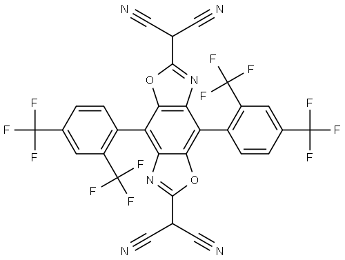 2,2'-( 4,8-bis(2,4-bis(trifluoromethyl)phenyl)benzo[1,2-d:4,5-d']bis(oxazole)-2,6-diyl)dimalononitrile Structure