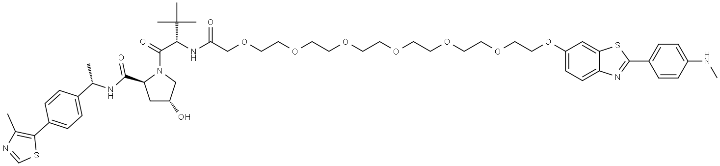 (2S,4R)-1-[(S)-2-(tert-Butyl)-23-[[2-[4-(methylamino)phenyl]-6-benzothiazolyl]oxy]-4-oxo-6,9,12,15,18,21-hexaoxa-3-azatricosan-1-oyl]-4-hydroxy-N-[(S)-1-[4-(4-methyl-5-thiazolyl)phenyl]ethyl]pyrrolidine-2-carboxamide Structure