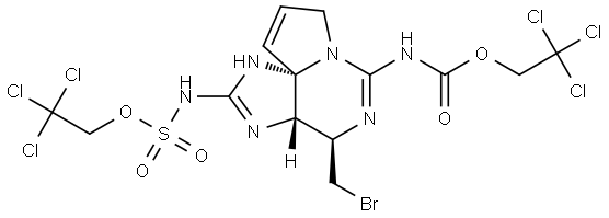 2,2,2-trichloroethyl ((3aS,4R,10aR)-4-(bromomethyl)-6-(((2,2,2-trichloroethoxy)carbonyl)imino)-3a,4,5,6-tetrahydro-1H,8H-pyrrolo[1,2-c]purin-2(3H)-ylidene)sulfamate Structure