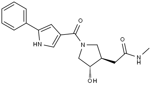 2-((3R,4S)-4-hydroxy-1-(5-phenyl-1H-pyrrole-3-carbonyl)pyrrolidin-3-yl)-N-methylacetamide Structure